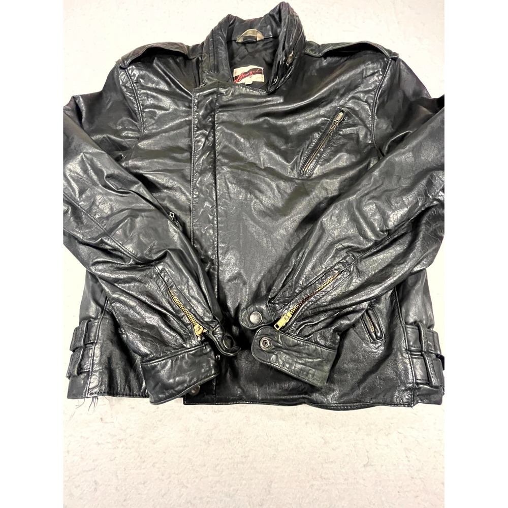 VTG Banzai Moto Jacket Mens 40 Black Leather Water Resistance Biker Motorcycle